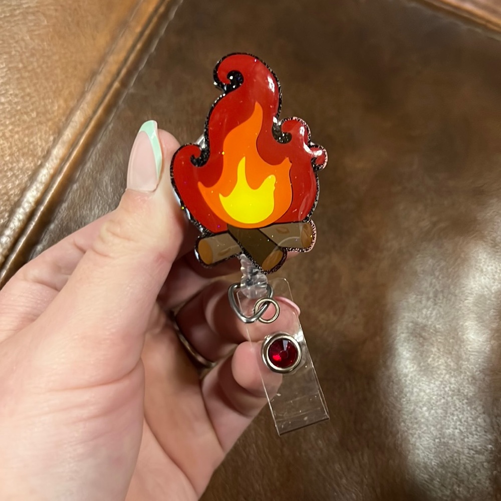 Summer fire campfire camping July august badge reel